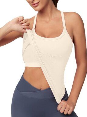 👑 Women's Ivory Sleeveless Gym Seamless Racerback Athletic Fit Yoga Tank Tops